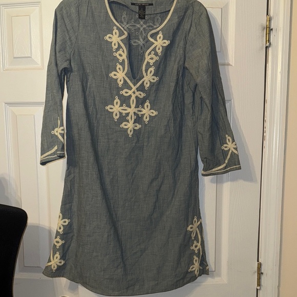 Lucky Brand Tops - Lucky Brand Denim Tunic with Cream Embroidery